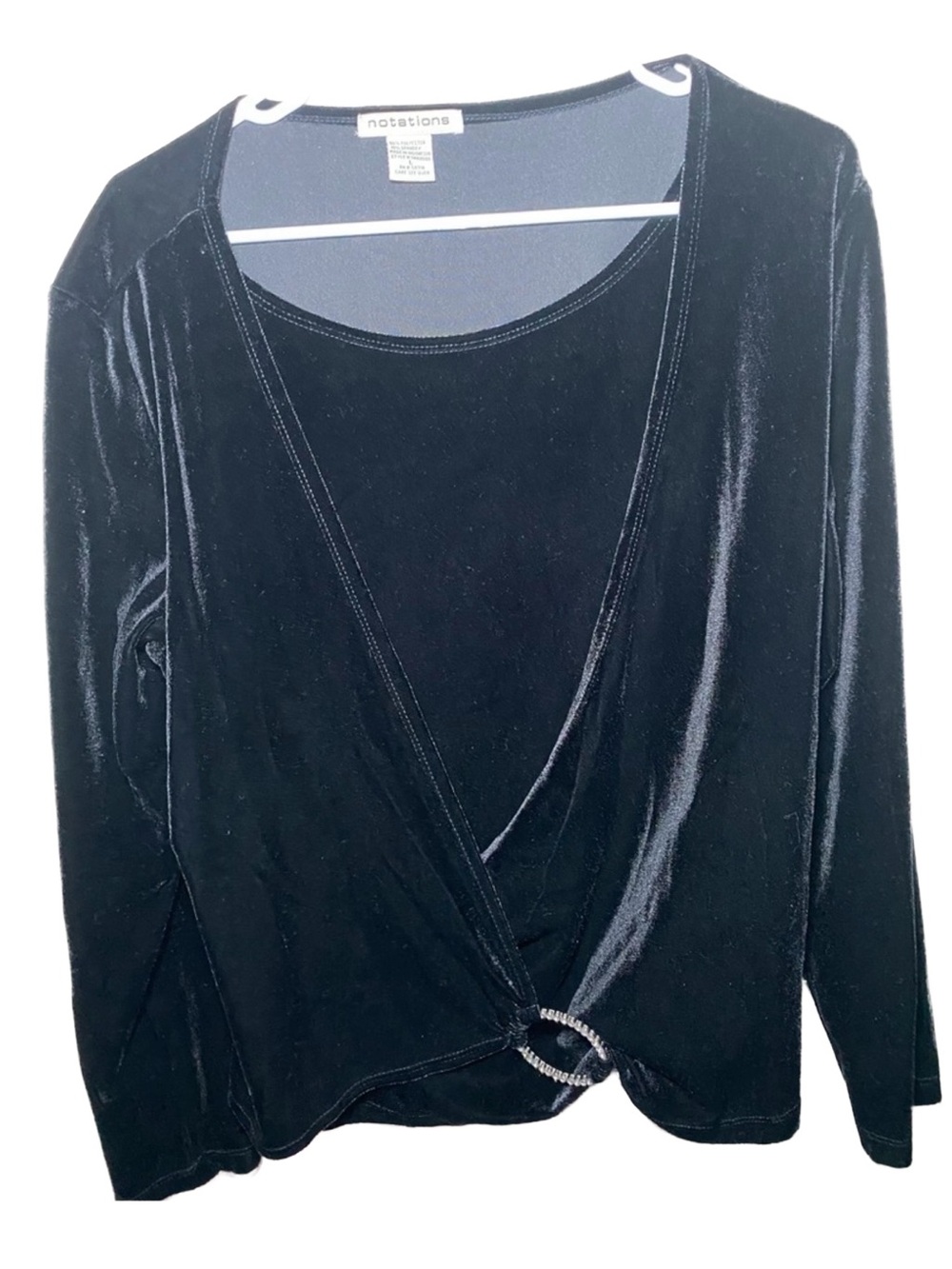 Notations Vintage Women's Black Velvet Blouse With Buckle Accent Size L